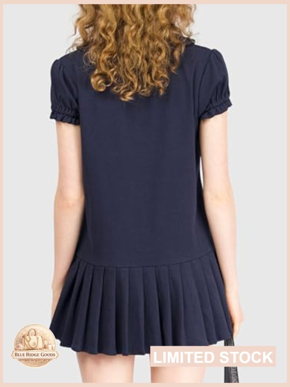 Puff Sleeve Pleated Mini Dress Peter Pan Collar Button Down A-Line Casual Summer - Picture 2 of 7